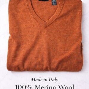 Cellini Made in Italy Merino Wool V-Neck Sweater XL Rust Orange